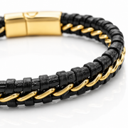 Black Leather Bracelet – Gold Stitching