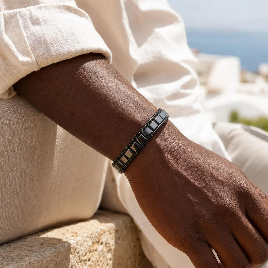 Maison Hematite & Genuine Leather Bracelet