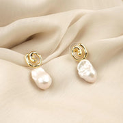 Spiral Gold & Baroque Pearl Stud Earrings