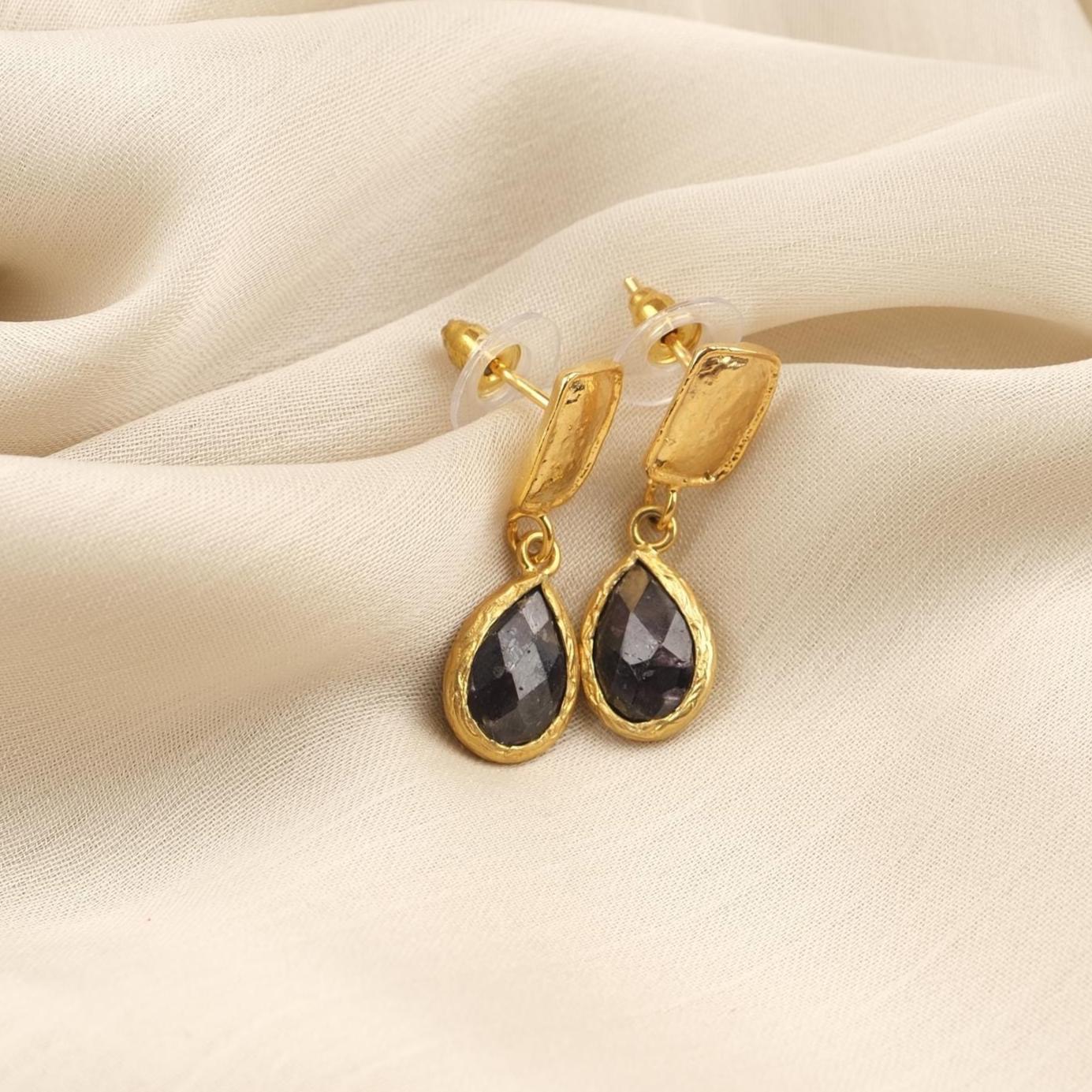 Diamond Teardrop Drop Earrings Gold Plated Gemstones