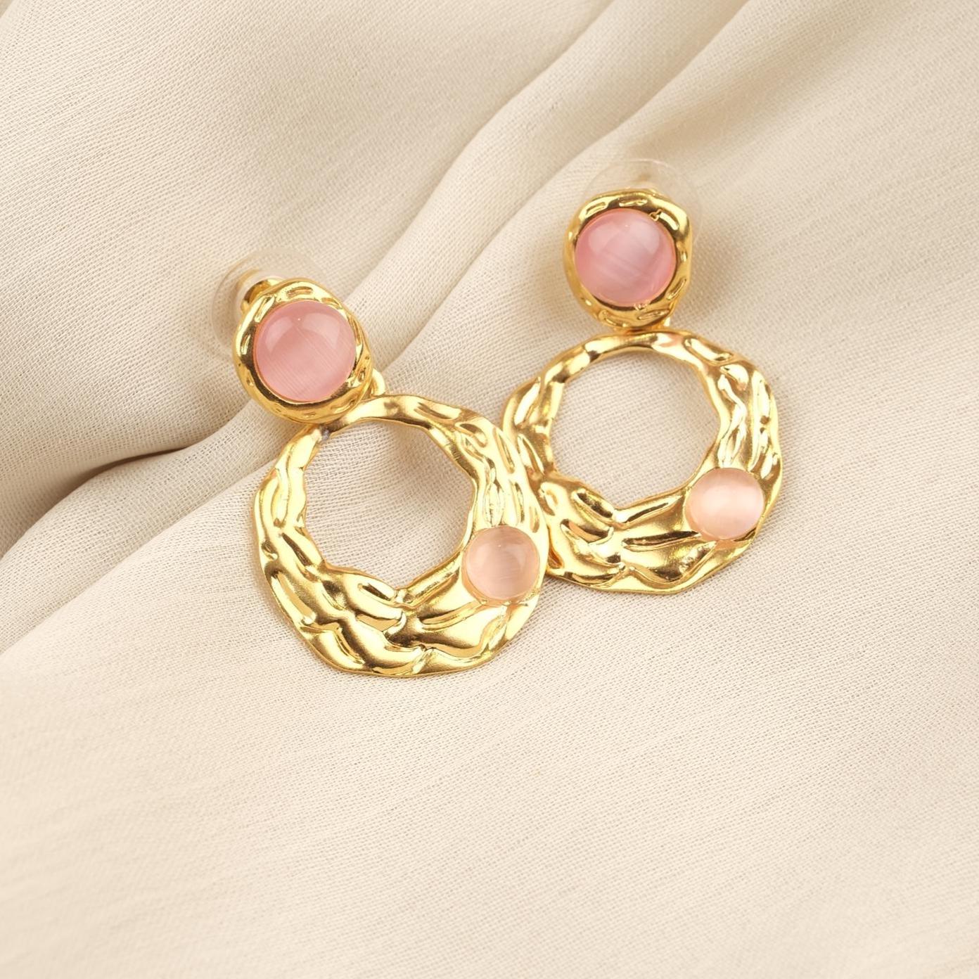 Sculptural Gold Stud Earrings in Prehnite