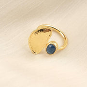 Blue Cabochon Gold Plated Adjustable Ring