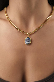 Gold Chain Necklace with Marble Pendant