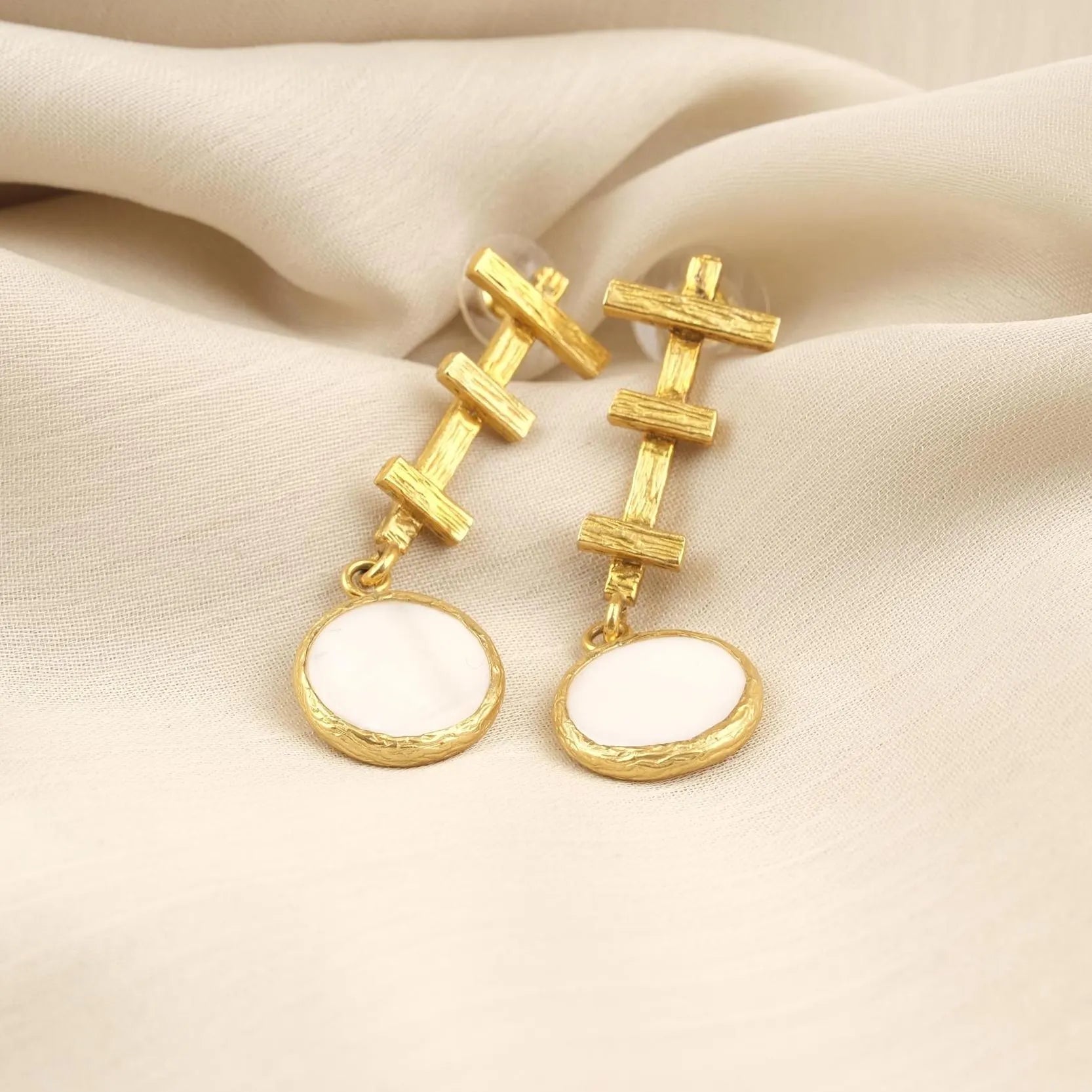 Sculptural Pearl Plated Gold Stud Earrings