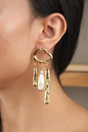 Abstract Sculptural Gold & Pearl Earrings