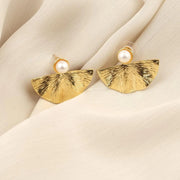 Seashell & Pearl Plated Gold Earrings