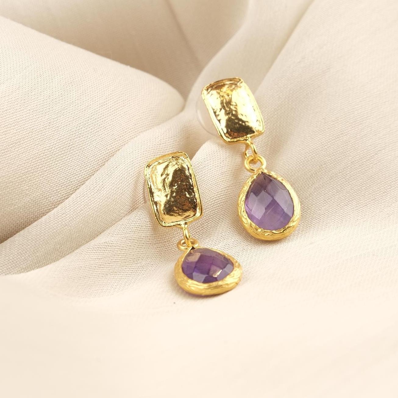 Diamond Teardrop Drop Earrings Gold Plated Gemstones
