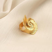 Adjustable Spiral Floral Gold Ring with Pearl