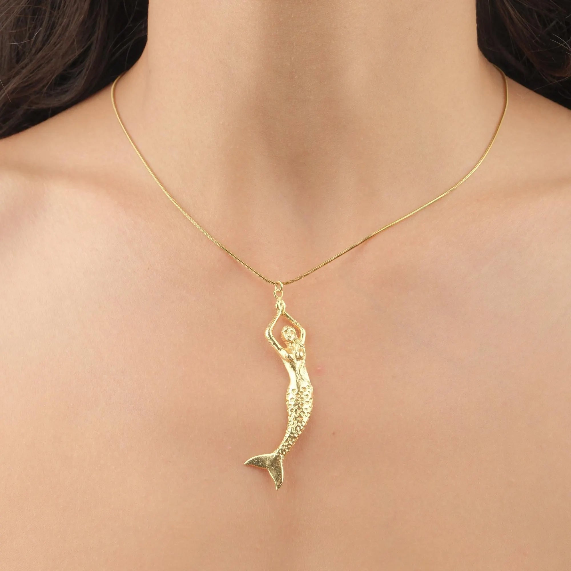 Mermaid Pendant Gold Necklace