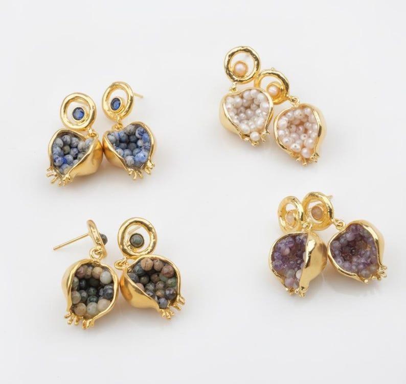 Pomegranate Jade Earrings – Vintage Style — image 3