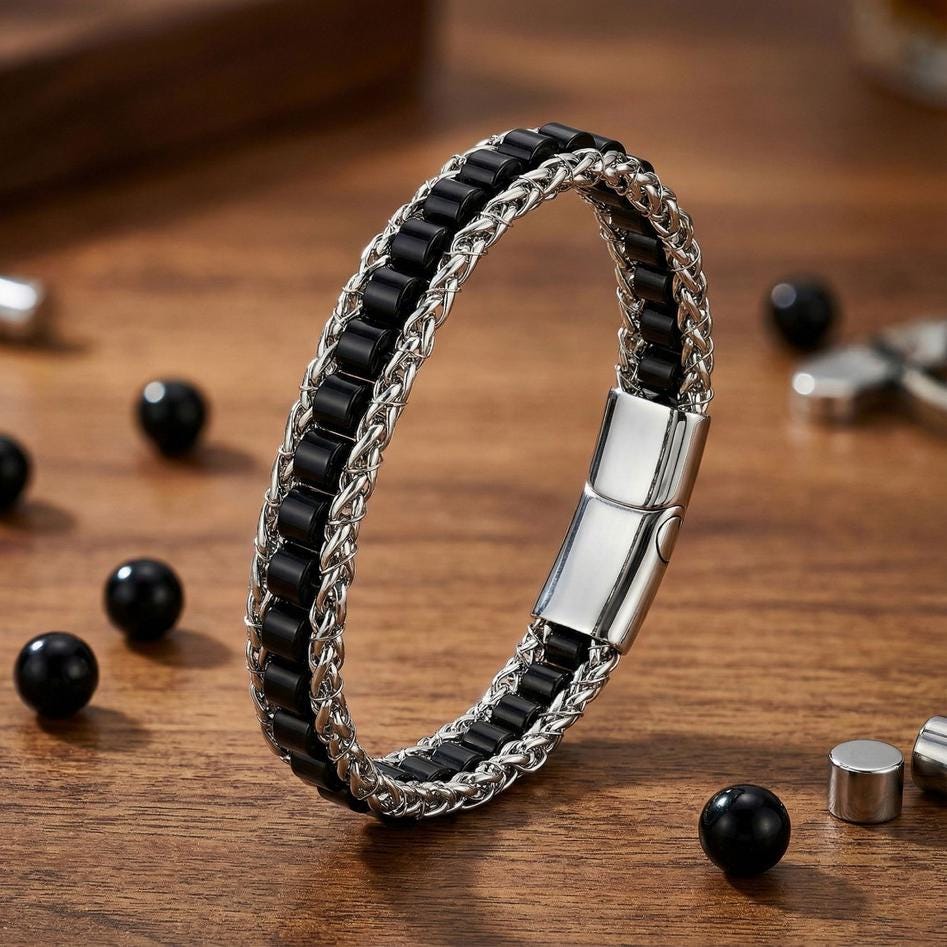 Black Onyx & Silver Chain Bracelet — image 4