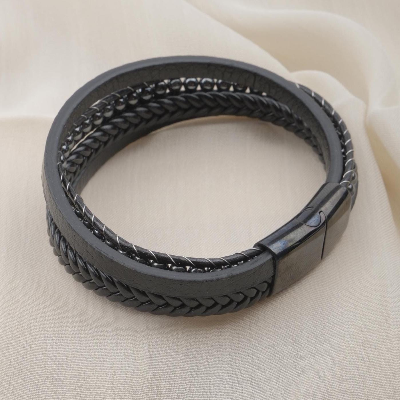 Hematite Beaded Leather Bracelet — image 5