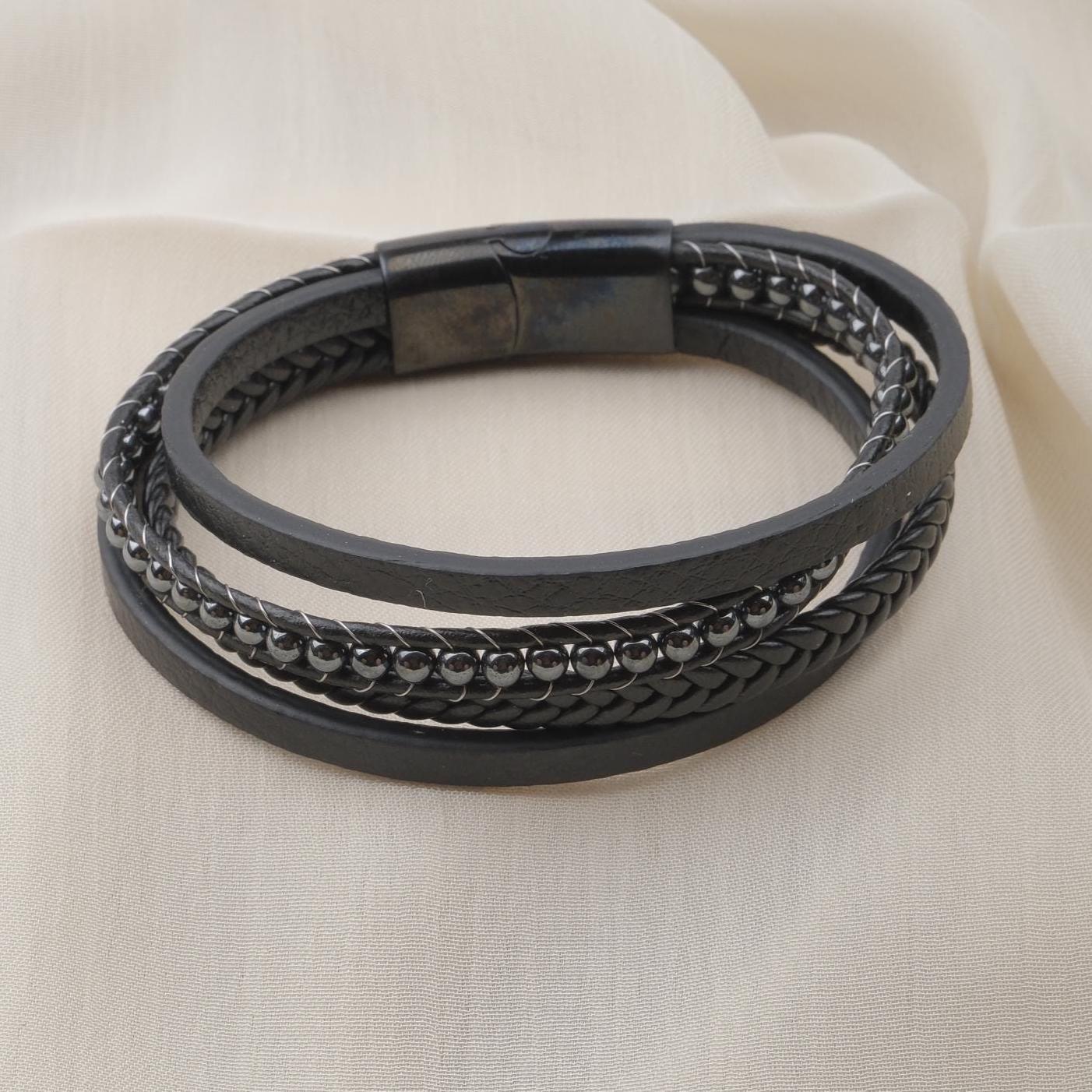 Hematite Beaded Leather Bracelet — image 3