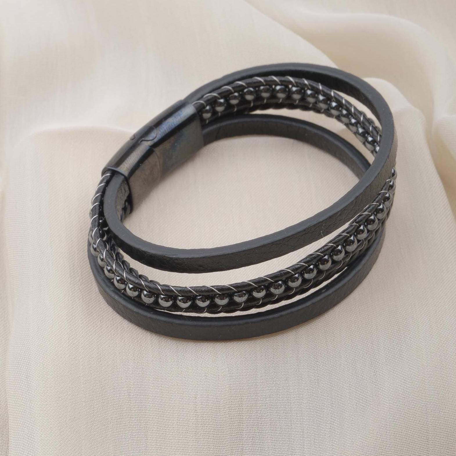 Hematite Beaded Leather Bracelet — image 6