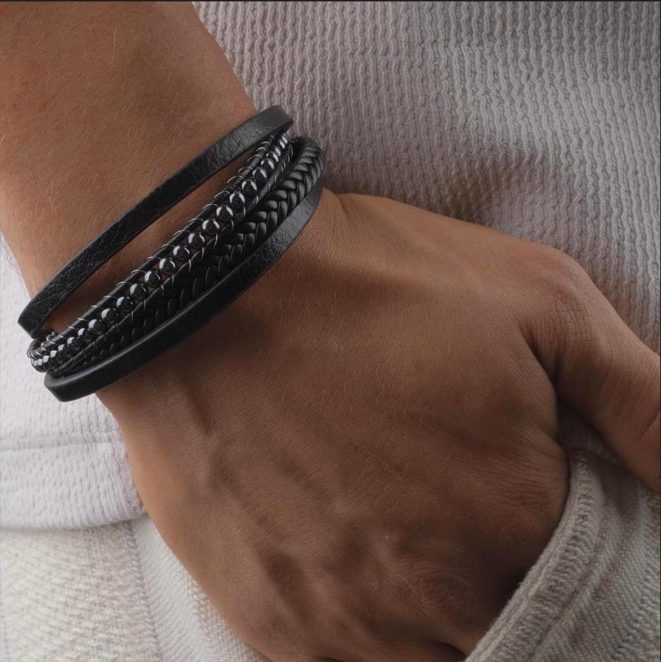 Hematite Beaded Leather Bracelet — image 2