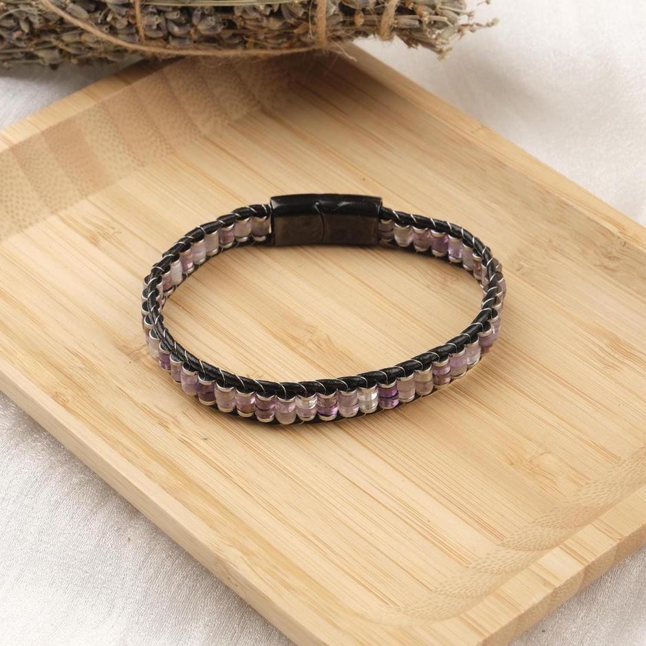 Amethyst Beaded Leather Bracelet — image 3