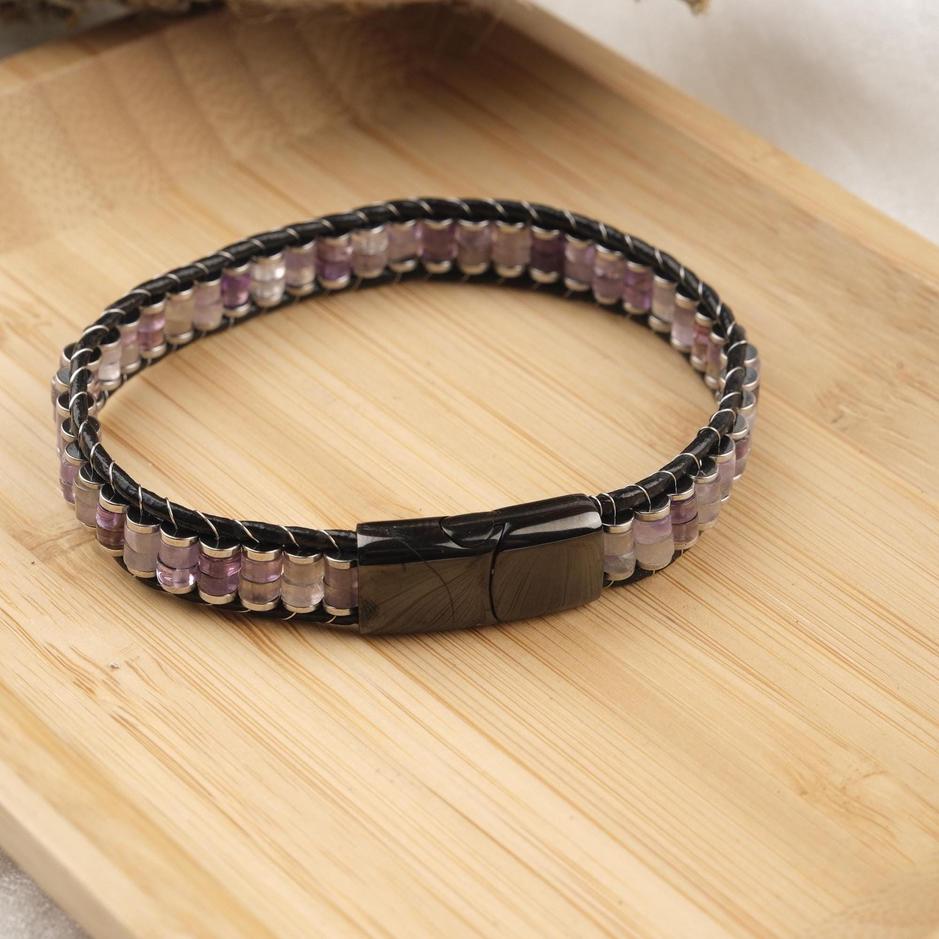Amethyst Beaded Leather Bracelet — image 4