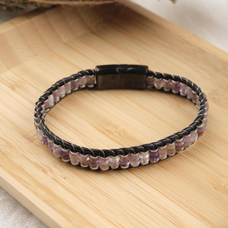 Amethyst Beaded Leather Bracelet — image 5