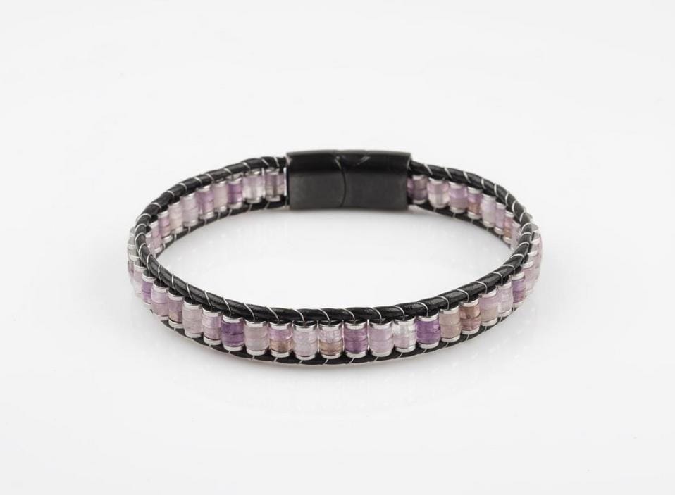 Amethyst Beaded Leather Bracelet — image 2