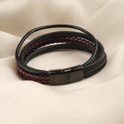 Black Multi-Layer Leather Bracelet – Red Stitching — image 5