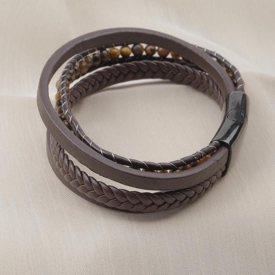 Tiger Eye Beaded Leather Bracelet — image 3