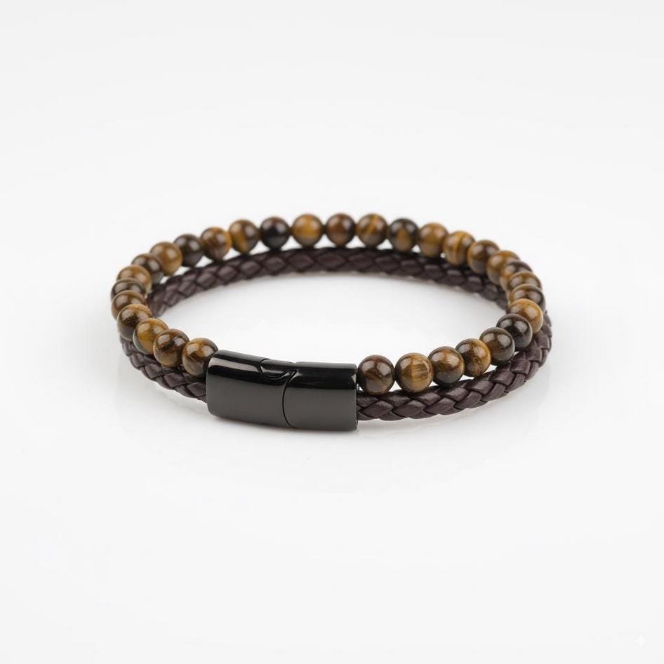 Tiger Eye Leather Beaded Bracelet — image 7