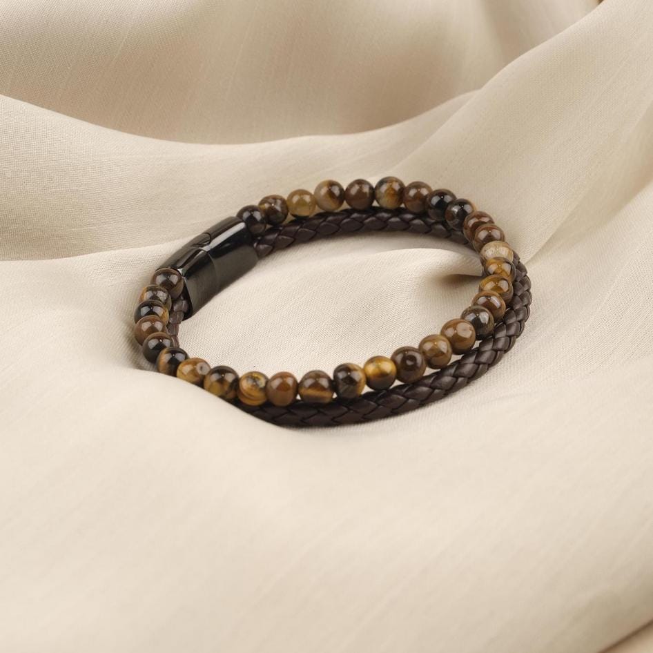 Tiger Eye Leather Beaded Bracelet — image 4