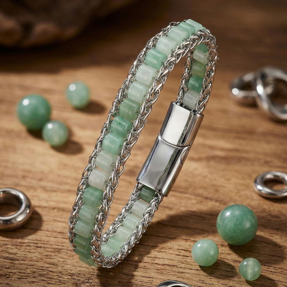 Green Aventurine Silver Beaded Bracelet — image 4
