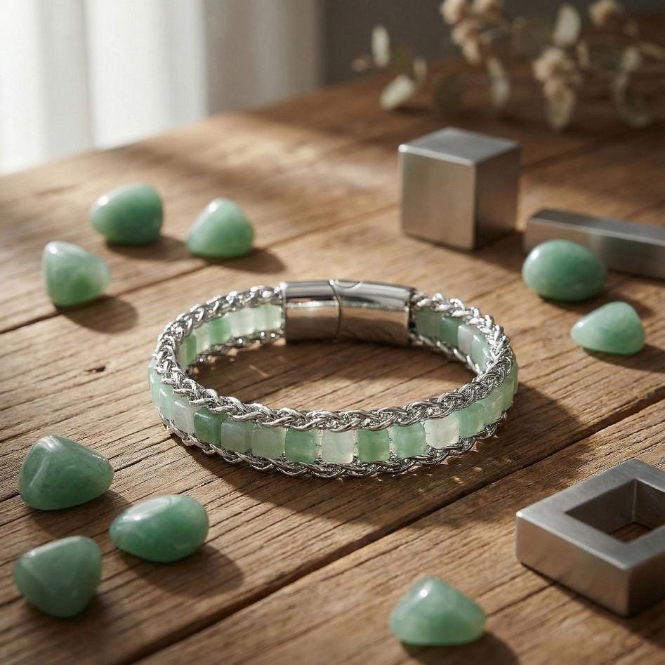 Green Aventurine Silver Beaded Bracelet — image 1
