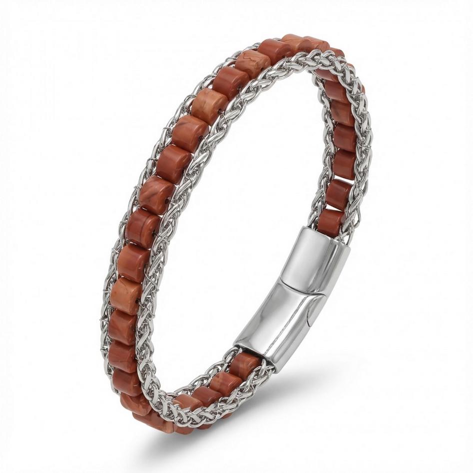Red Jasper Silver Beaded Bracelet — image 3
