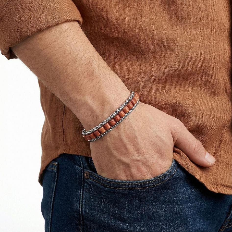 Red Jasper Silver Beaded Bracelet — image 2