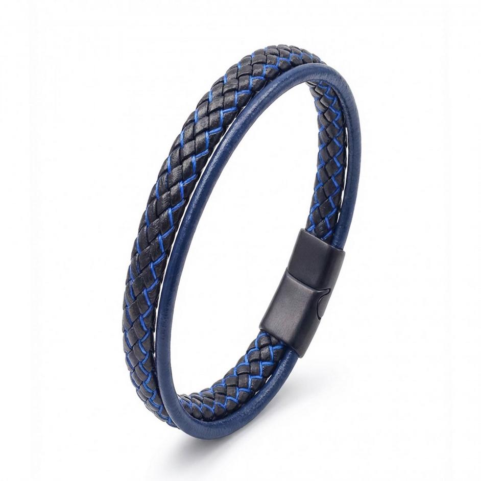 Blue Leather Bracelet – Black Stitching — image 2