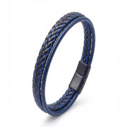 Blue Leather Bracelet – Black Stitching — image 2