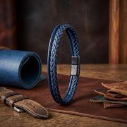 Blue Leather Bracelet – Black Stitching — image 4