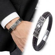 Engraved Silver Leather Bracelet — image 3