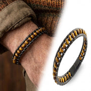 Tiger Eye Disc Bead Leather Bracelet — image 2