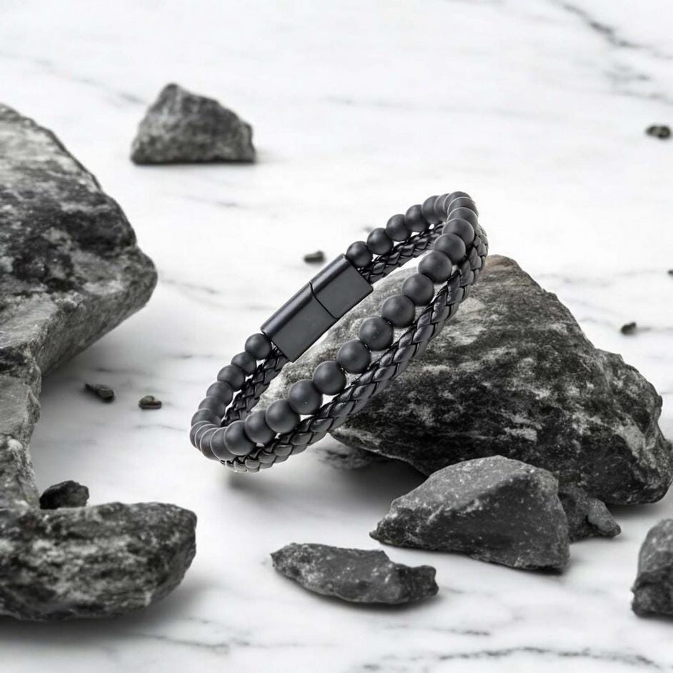 Matte Onyx & Tiger Eye Leather Bracelet — image 8