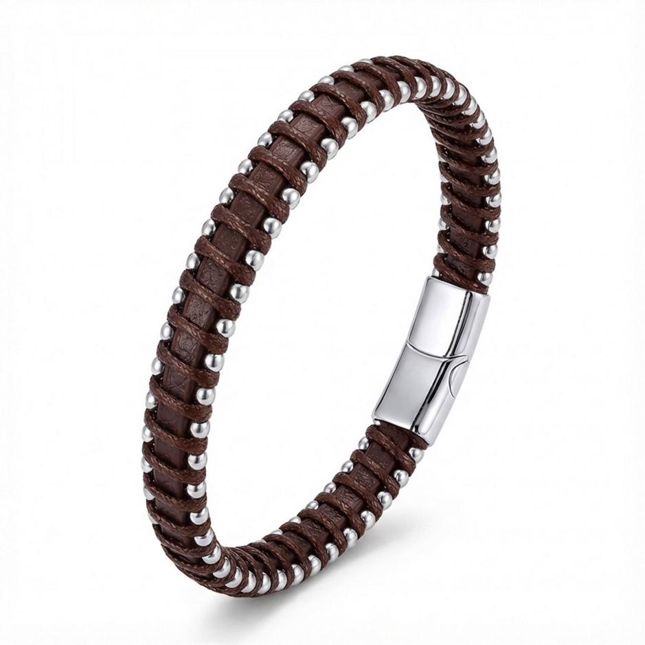 Brown Leather Bracelet – Contrast Stitching — image 2