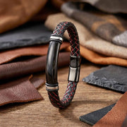 Red-Stitched Leather Bracelet – Gold Accents — image 3