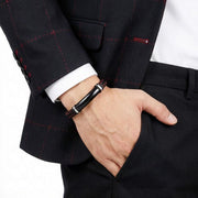 Red-Stitched Leather Bracelet – Gold Accents — image 4