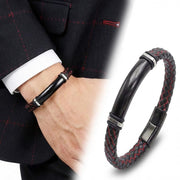 Red-Stitched Leather Bracelet – Gold Accents — image 5
