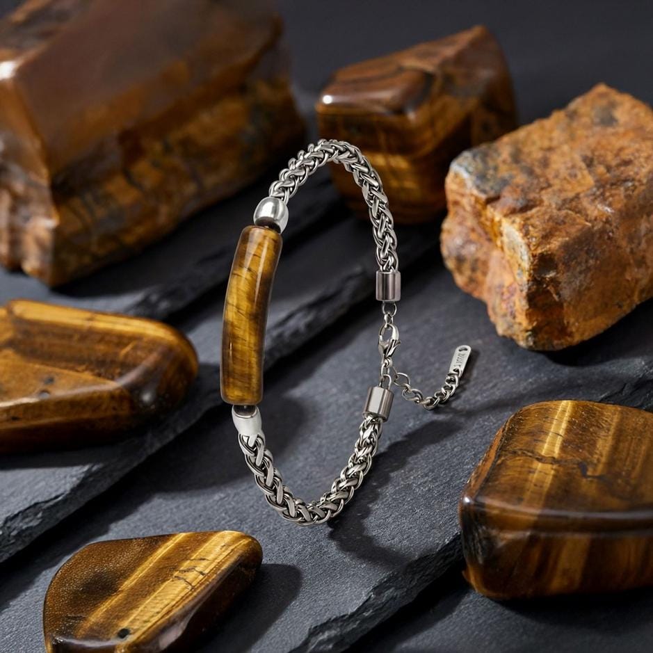 Natural Stone & Silver Chain Bracelet — image 4
