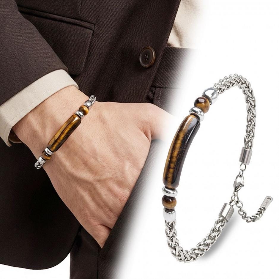 Natural Stone & Silver Chain Bracelet — image 1