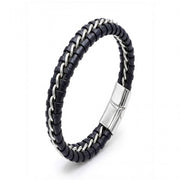 Black Leather Bracelet – Silver Stitching — image 2