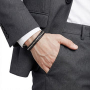 Black Leather Bracelet – Silver Stitching — image 4