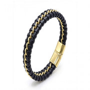 Black Leather Bracelet – Gold Stitching — image 3