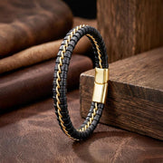 Black Leather Bracelet – Gold Stitching — image 2