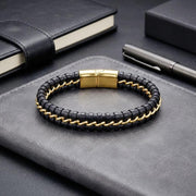 Black Leather Bracelet – Gold Stitching — image 4