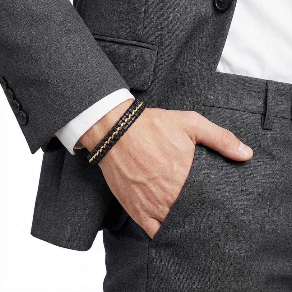 Black Leather Bracelet – Gold Stitching — image 5