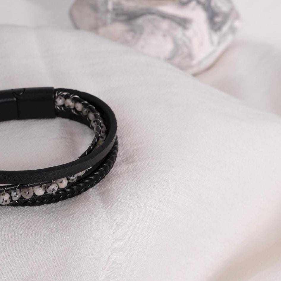 Moonstone Black Leather Bracelet — image 7